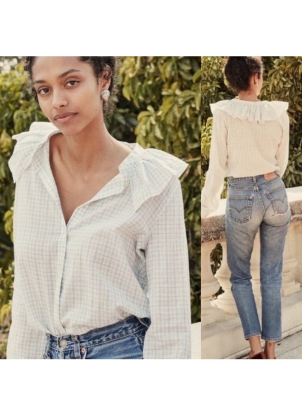Doen Jeanette Ruffle Plaid Top Size S - Picture 3 of 7